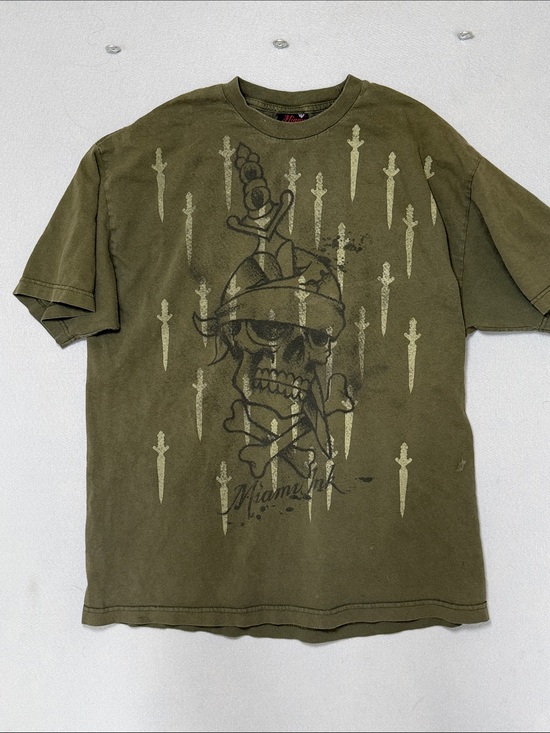 miami ink Other - MIAMI INK vintage Y2K Olive Green Skull & Daggers Graphic Tee